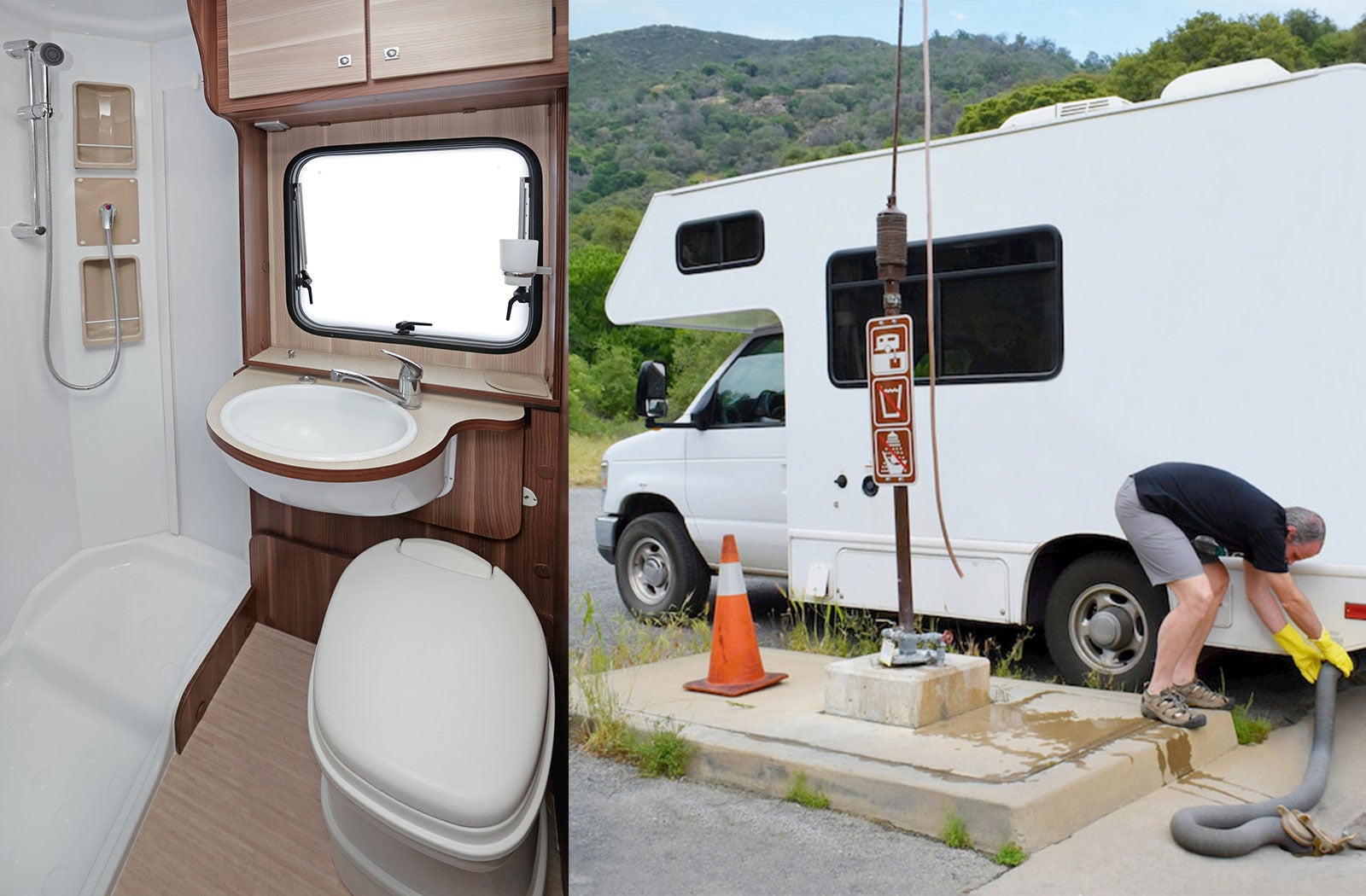 Portable RV/camper toilet and holding tank setup in Russellville, Arkansas