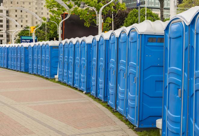 Seasonal porta potty units set up at a Russellville, Arkansas venue